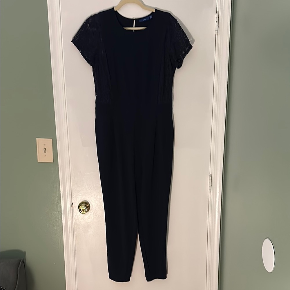 Apt. 9 Dark Blue Lace Sleeve Jumpsuit